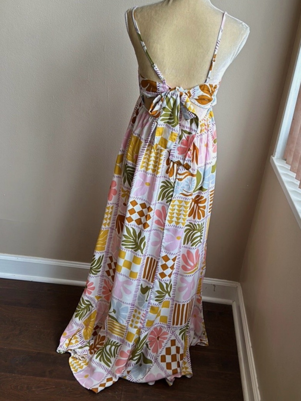 Anthropologie Paper Heart Pink, Yellow & Olive Green Patchwork Maxi Dress - Picture 2 of 6